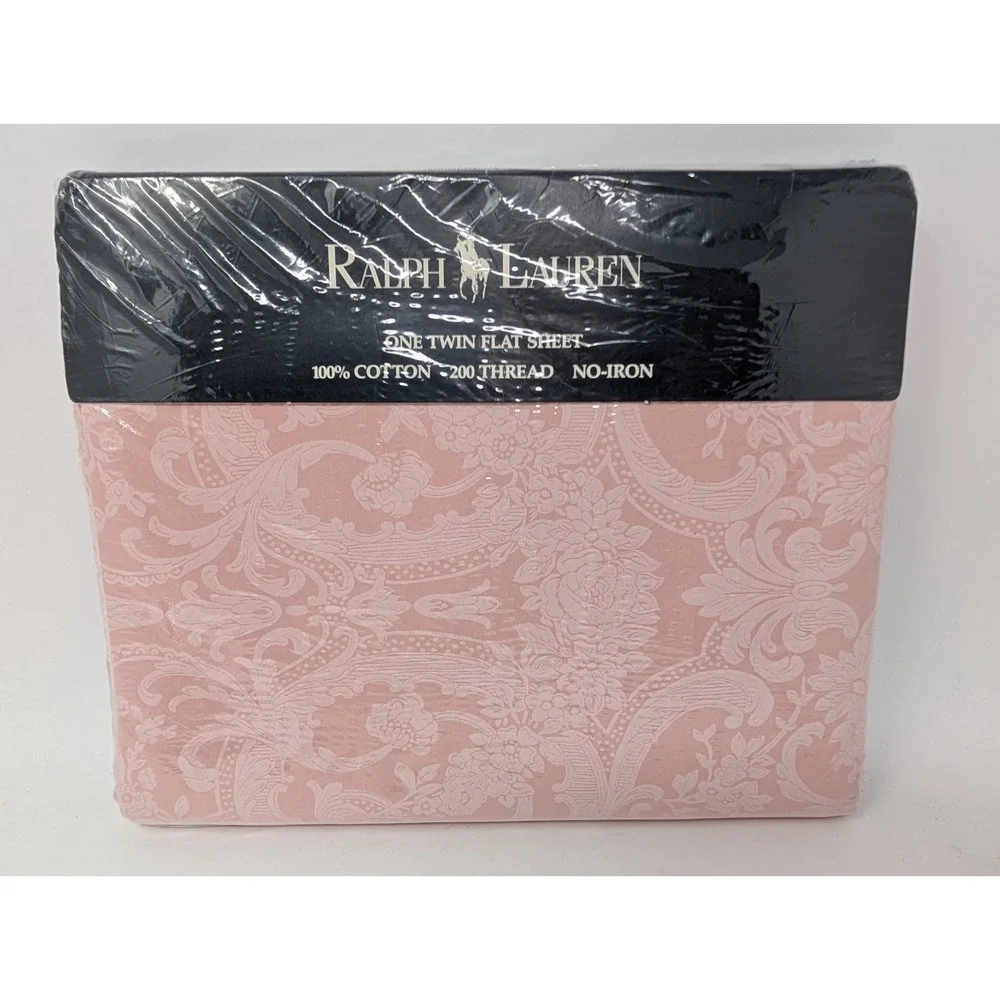 Ralph Lauren Avery Pink Floral Print Twin Flat Sheet Vintage 1980's
